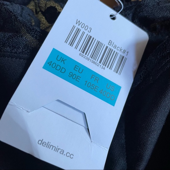 Delmira W003 Black Lace Front Closure Wireless Bra 40DD NWT - Picture 5 of 8